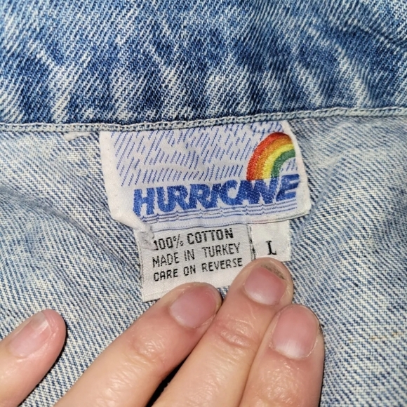 HURRICANE Jacket Women's Large Blue Vintage 80s Acid Wash Denim Coat Punk Grunge - Picture 6 of 6